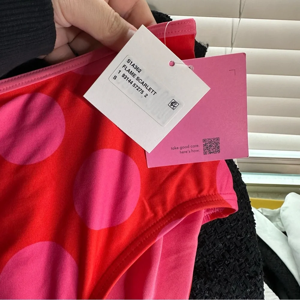 Nwt Kate Spade Hot‎ Pink Polka Dot  Flame Scarlett Bikini set XS/small